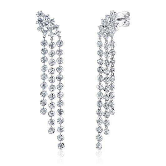Diamond Fringe Chandelier Earrings 14K White Gold Certified Natural 2.34 CT0