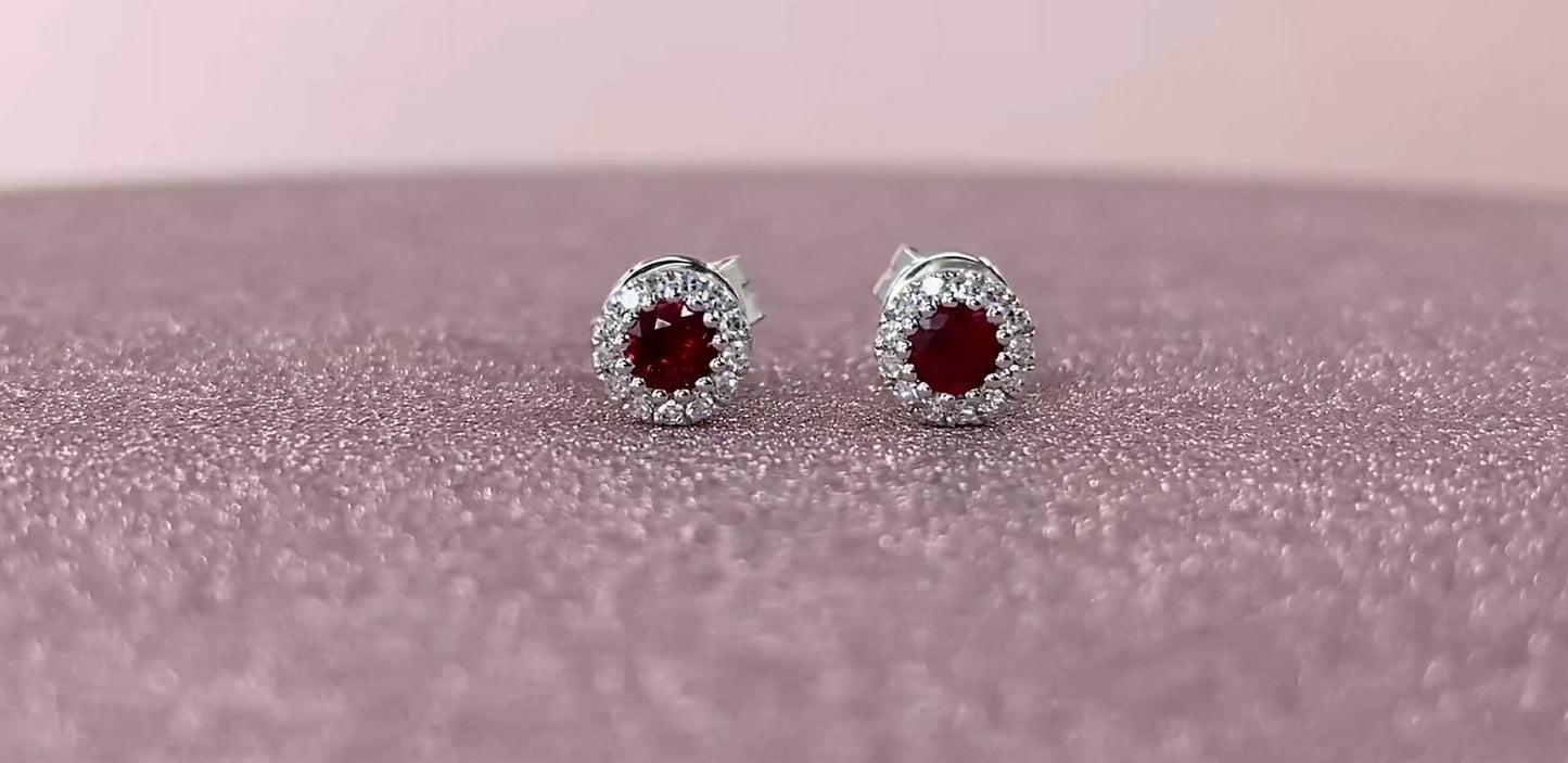 14K Rose Gold Ruby Diamond Stud Earrings Natural Round Halo Solitaire 0.36TCW3