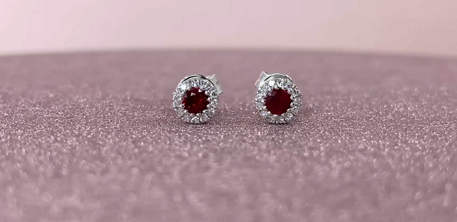 14K Rose Gold Ruby Diamond Stud Earrings Natural Round Halo Solitaire 0.36TCW3