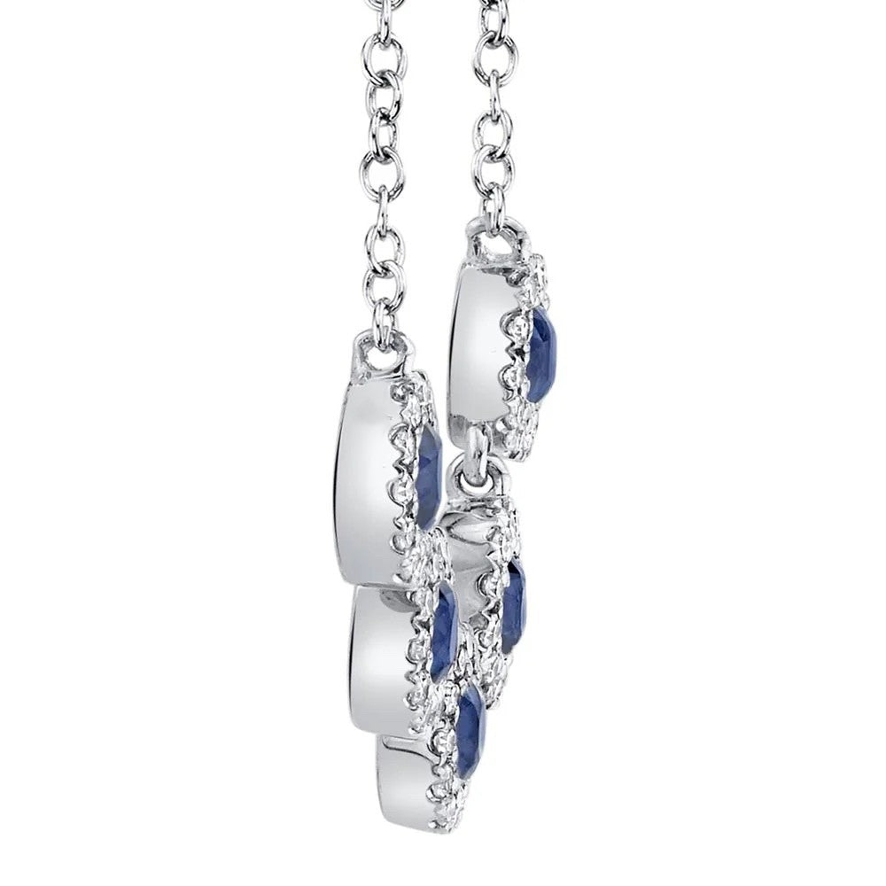 Blue Sapphire Diamond Necklace 14K White Gold 5 Stone Station Pendant 0.65TCW2