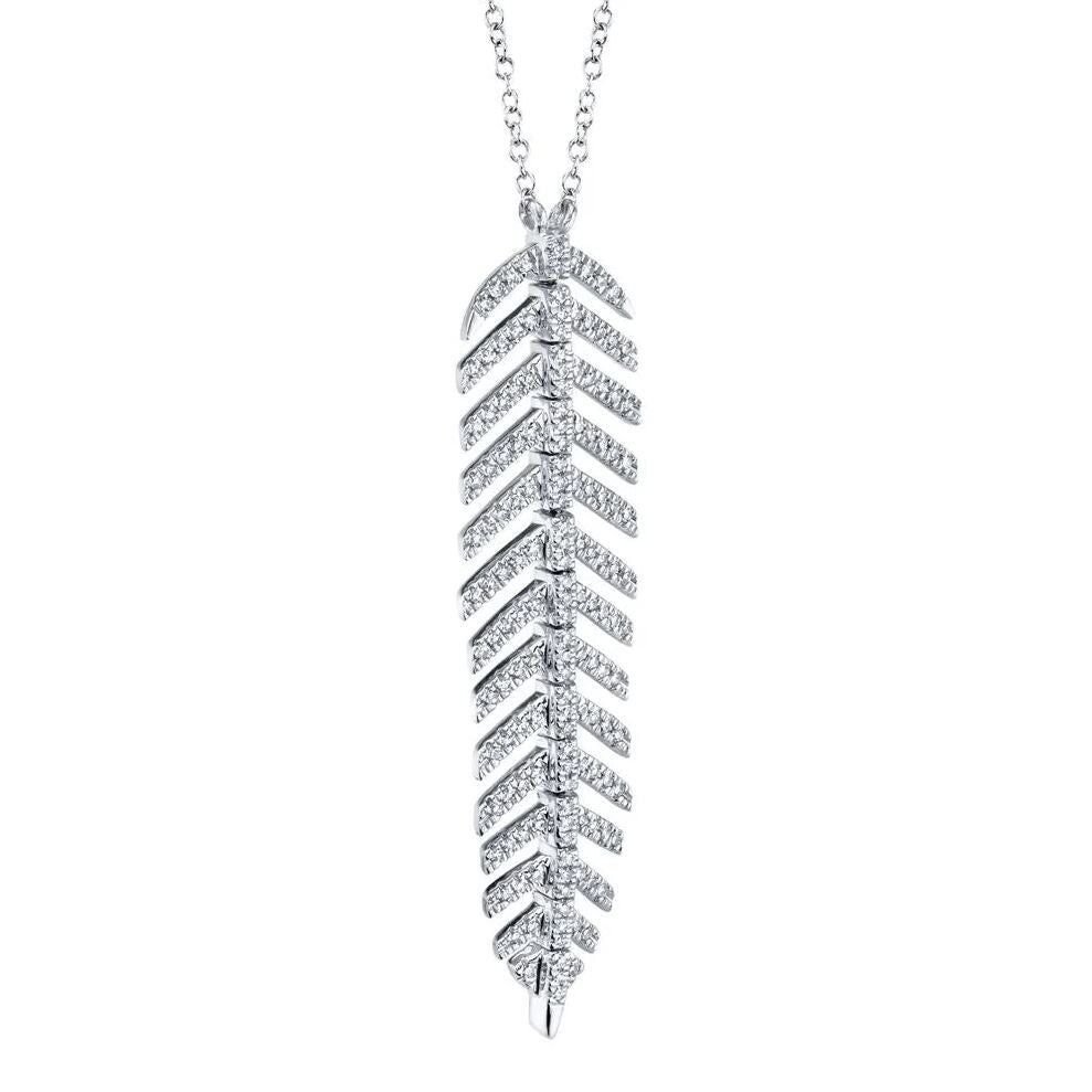 Diamond Feather Necklace 14K White Gold Pendant Certified Natural 0.28 CT5