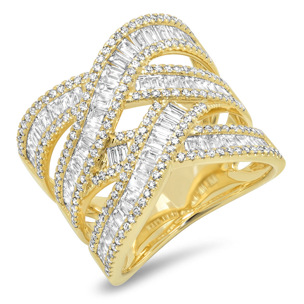 14K Rose Gold Diamond Crisscross Bridge X Ring Crossover Natural 2.12CT2
