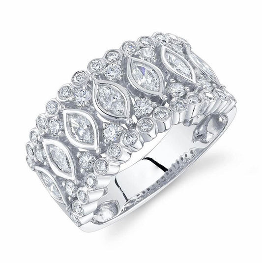 Marquise Diamond Ring 14K White Gold 1.38 CT Natural Cocktail Wide Band0