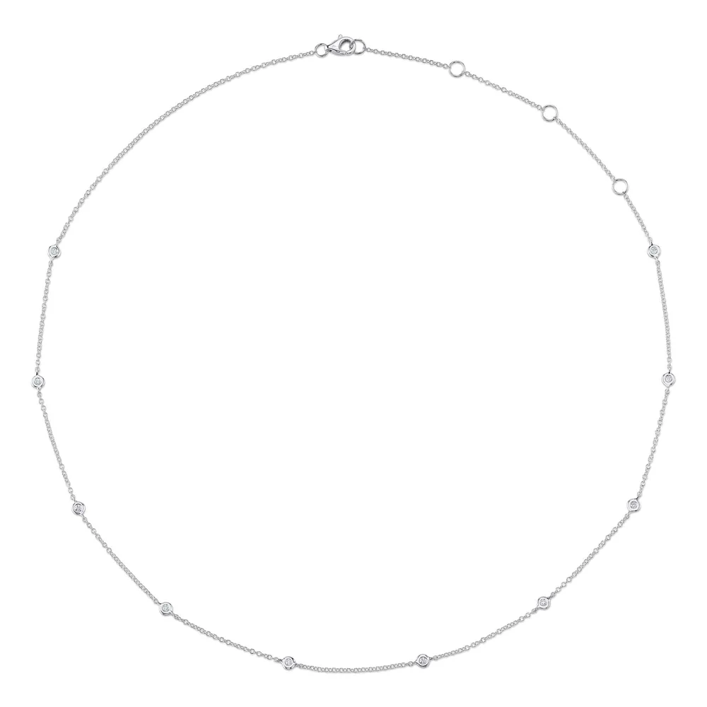 14K Rose Pink Gold Diamonds By The Yard Station Necklace Bezel Natural 0.12CT3