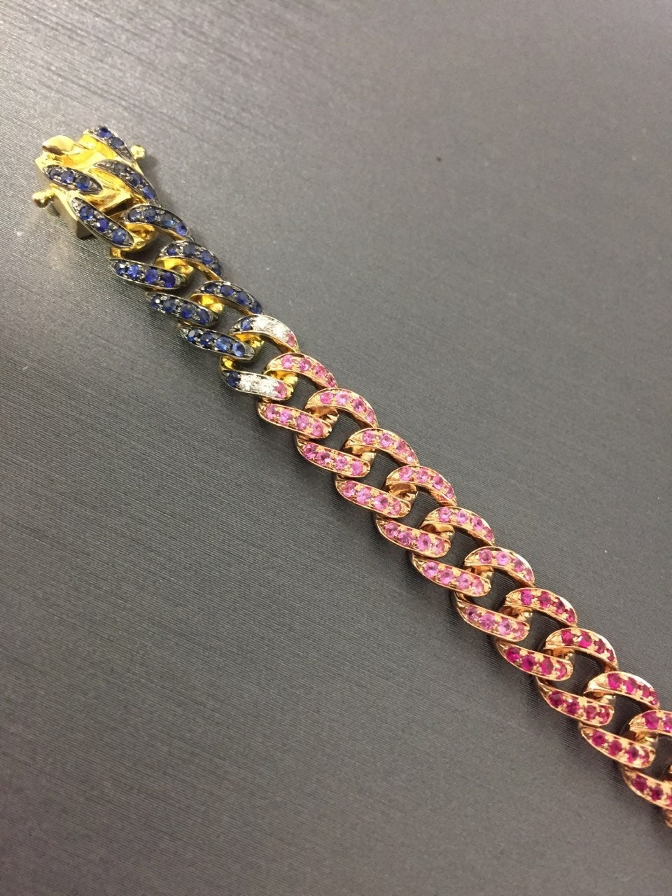 Gemstone Diamond Rainbow Curb Chain Link Bracelet 14K Gold Natural Multicolor2