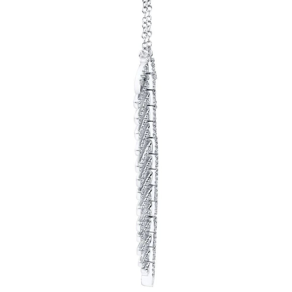 Diamond Feather Necklace 14K White Gold Pendant Certified Natural 0.28 CT2