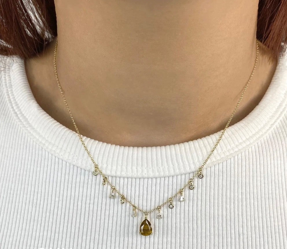 14K Gold Tiger's Eye Diamond Pear Necklace 1.43 CTW Natural1