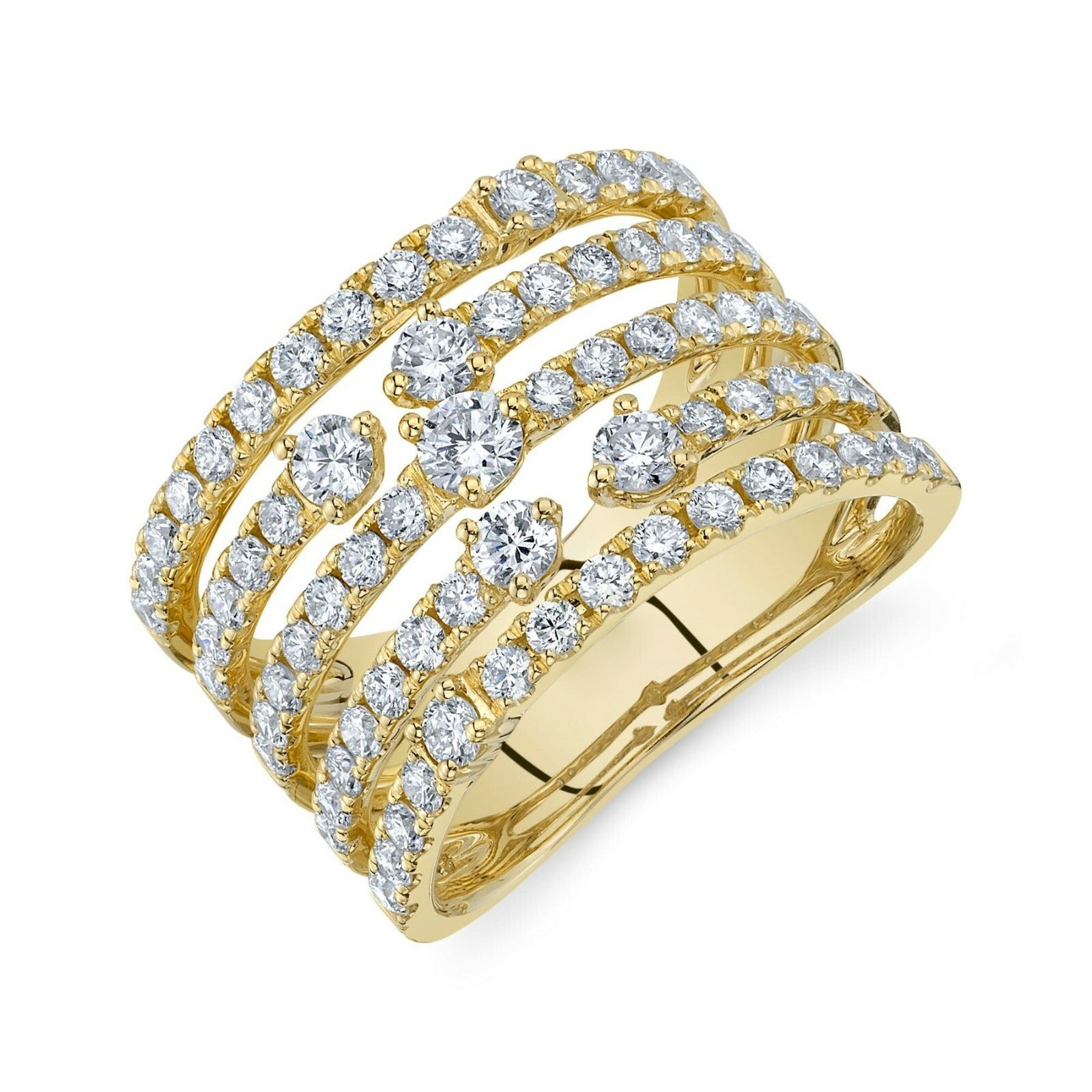 14K White Gold Diamond Cocktail Ring Wide Open Floating 5 Rows 1.70CT Round Cut2