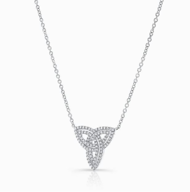 Diamond Trinity Knot Necklace 14K White Gold Certified Natural 0.45 CT1