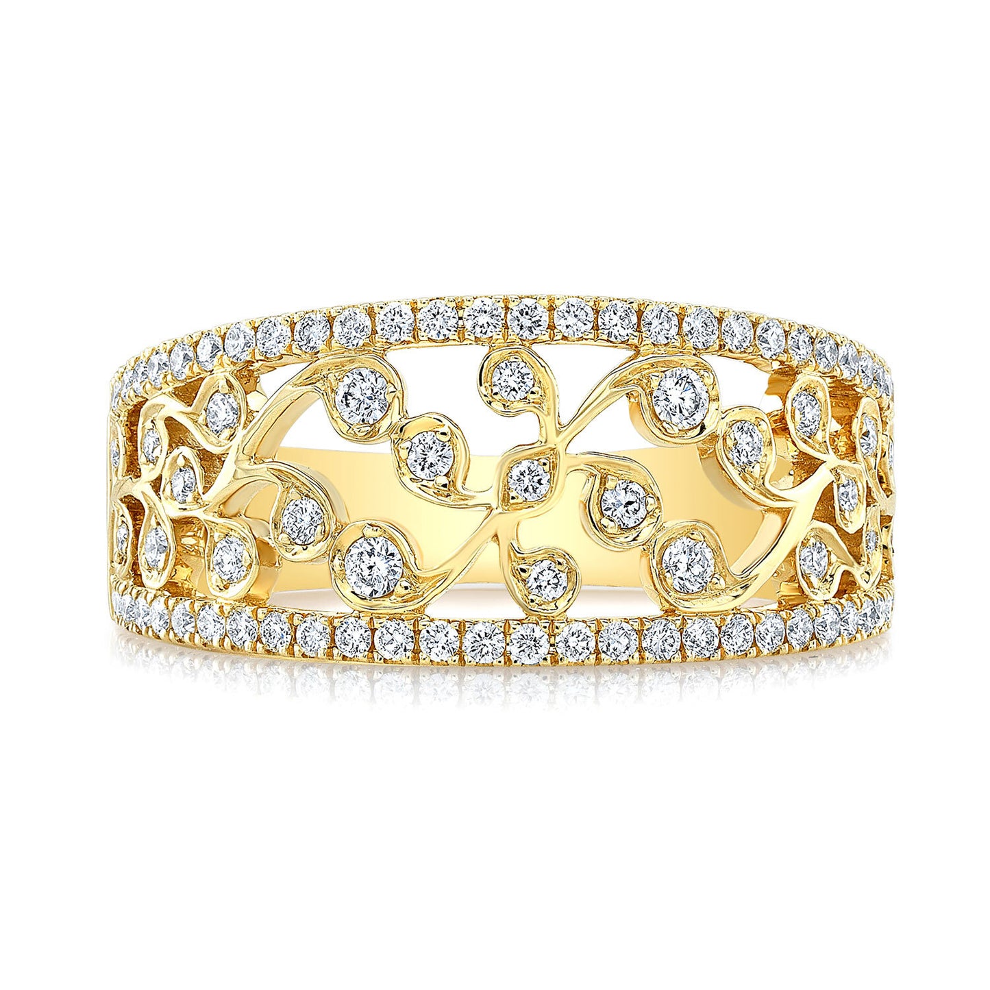 Diamond Open Trellis Lattice Ring 14K Yellow Gold Cocktail 0.50CT Round Cut0