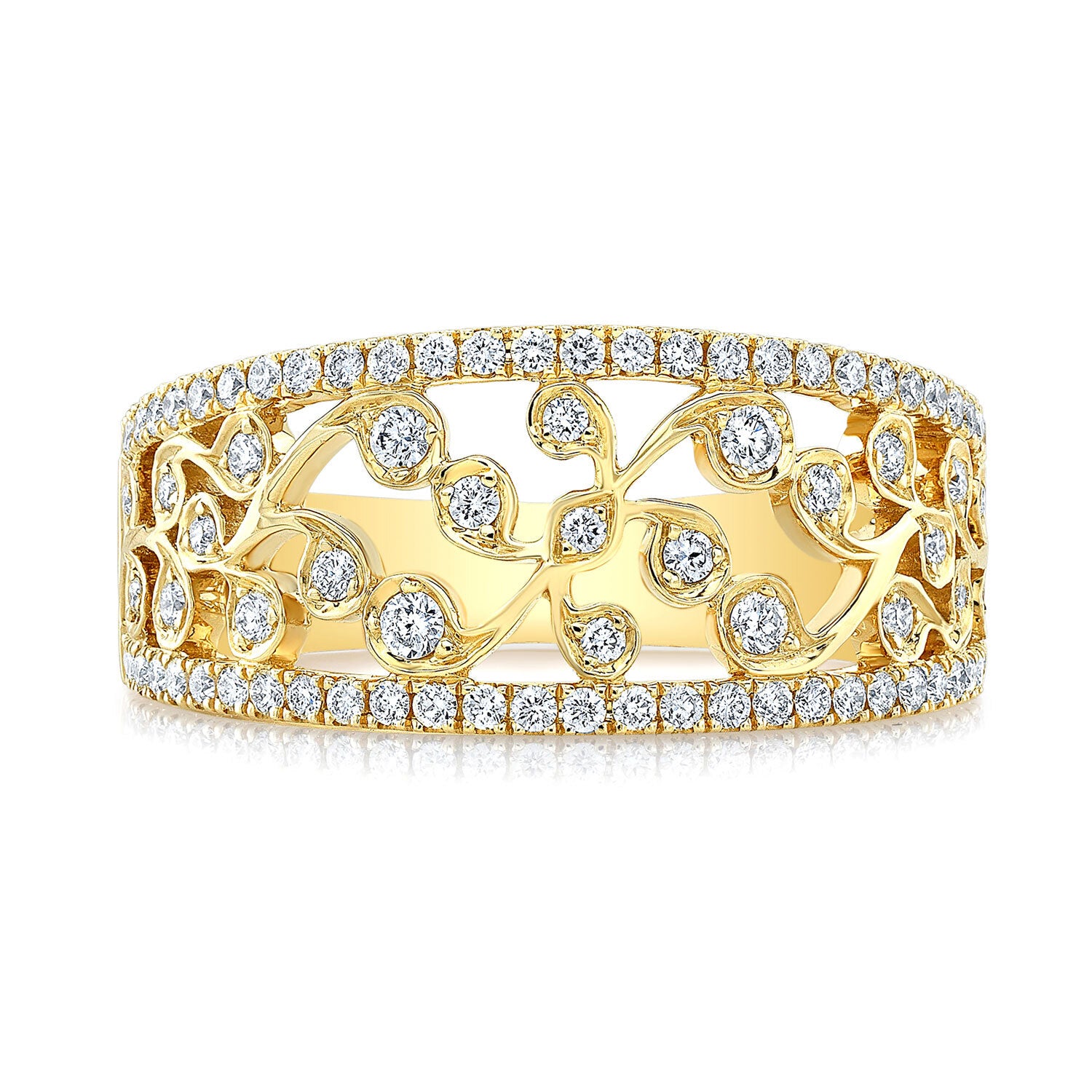 Diamond Open Trellis Lattice Ring 14K Yellow Gold Cocktail 0.50CT Round Cut0