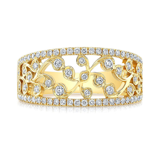 Diamond Open Trellis Lattice Ring 14K Yellow Gold Cocktail 0.50CT Round Cut0