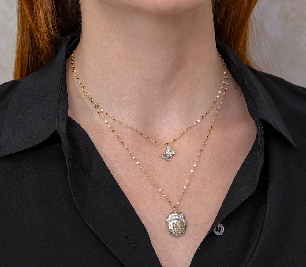 Diamond Butterfly Pendant Necklace 14K Rose Gold Natural Sparkle Chain1