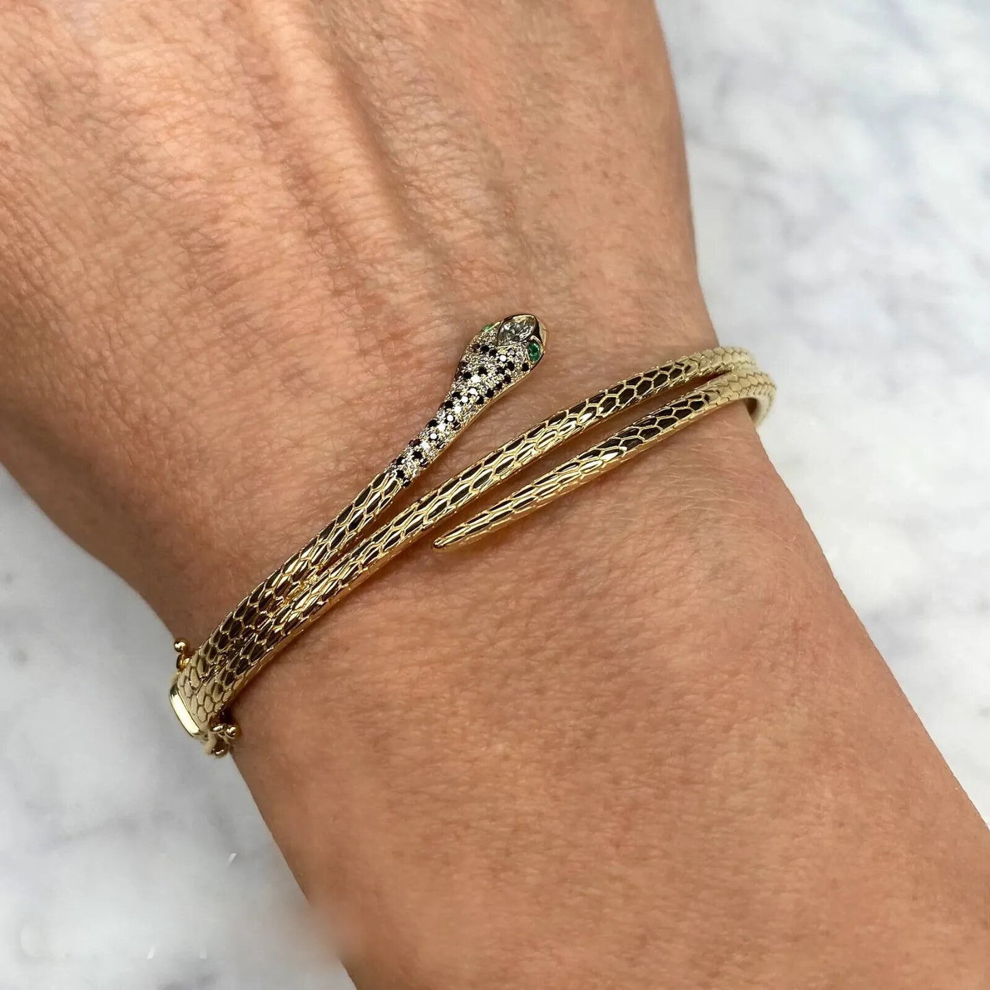 14K Yellow Gold Diamond Snake Bangle Bracelet 0.31 CTW Natural1