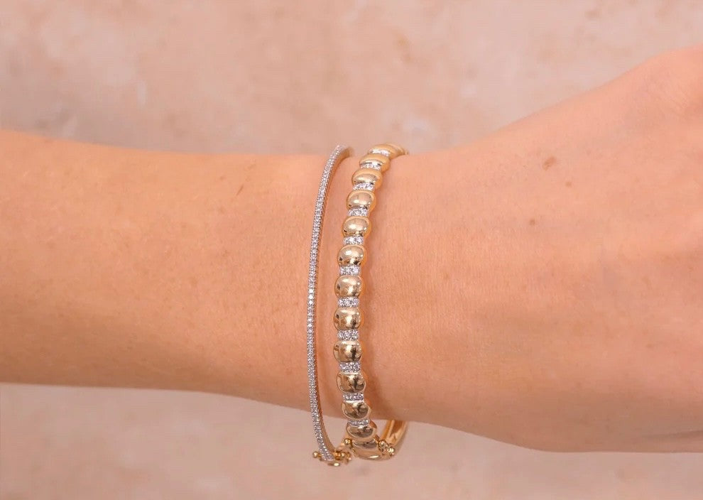 Diamond Ribbed Bangle Bracelet 14K Yellow Gold 0.26 CT Natural Certified1
