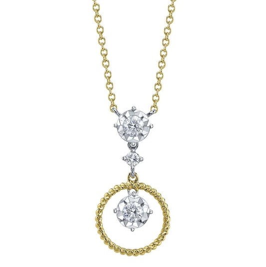 14K Gold Diamond Dangling Dangle Necklace Circle Moving Pendant Natural 0.27CT0