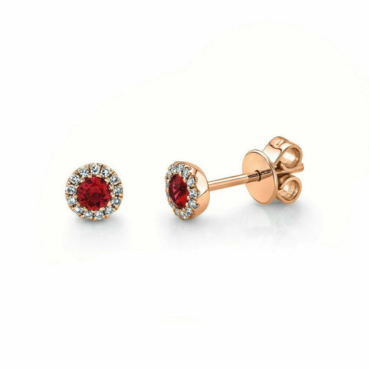 14K Rose Gold Ruby Diamond Stud Earrings Natural Round Halo Solitaire 0.36TCW0