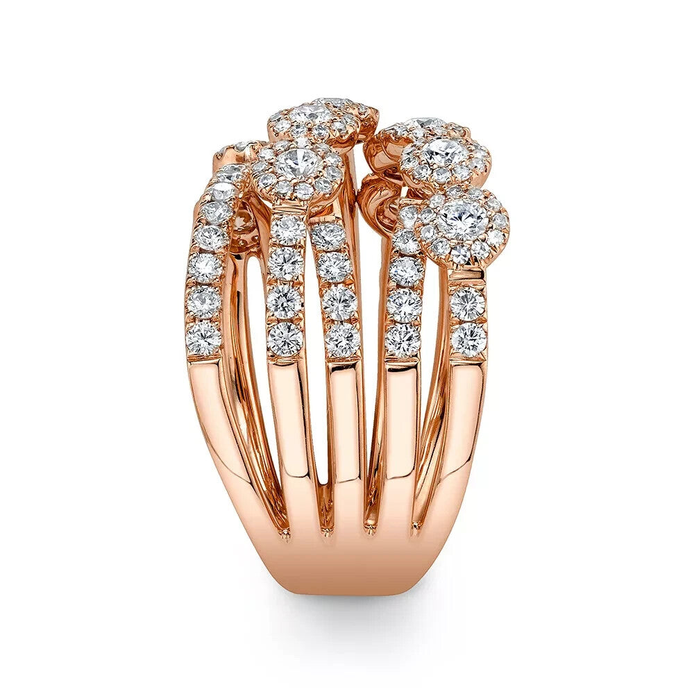 Diamond Crossover Crisscross X Ring 14K Rose Gold Bridge Multi Row Cocktail3