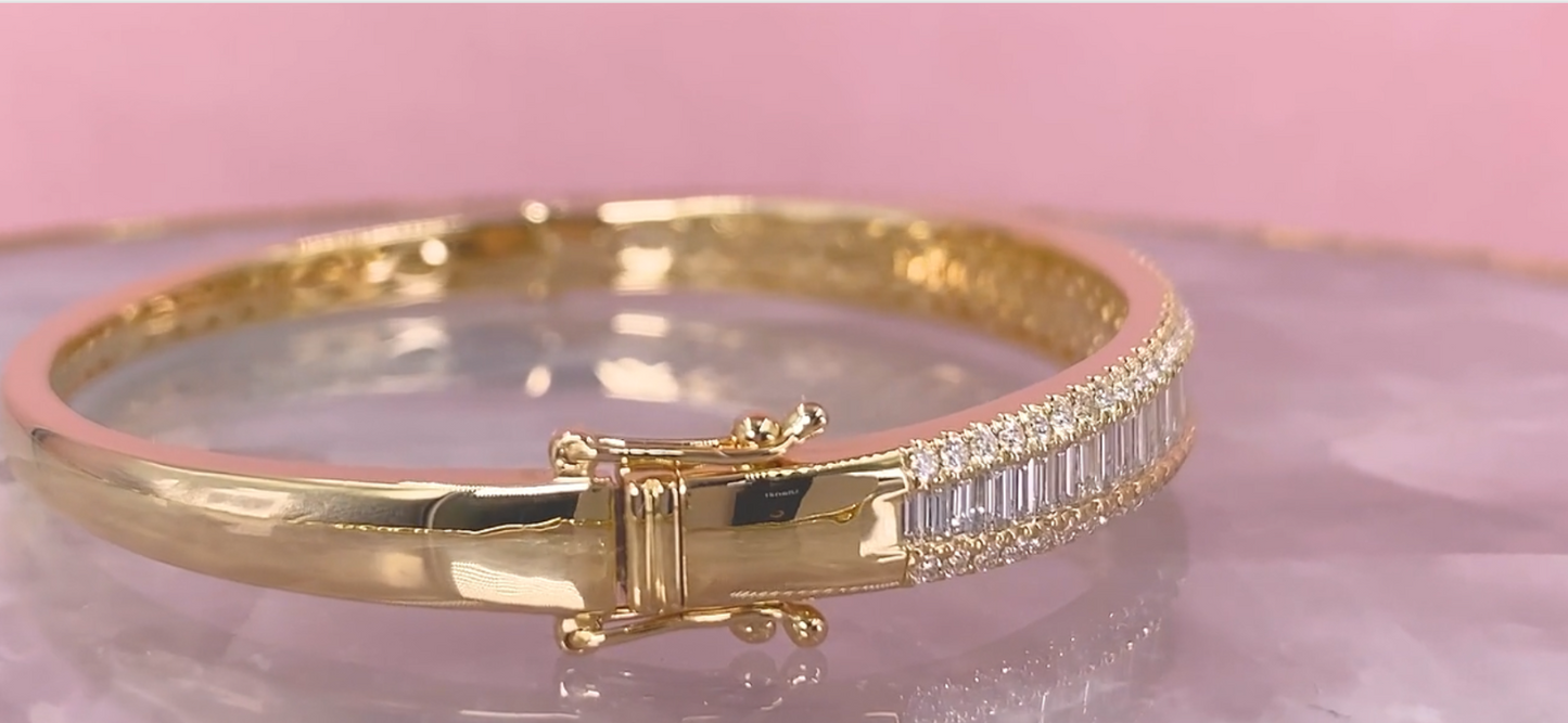 Baguette Diamond Bangle Bracelet 14K Yellow Gold 2.85CT Natural Certified5