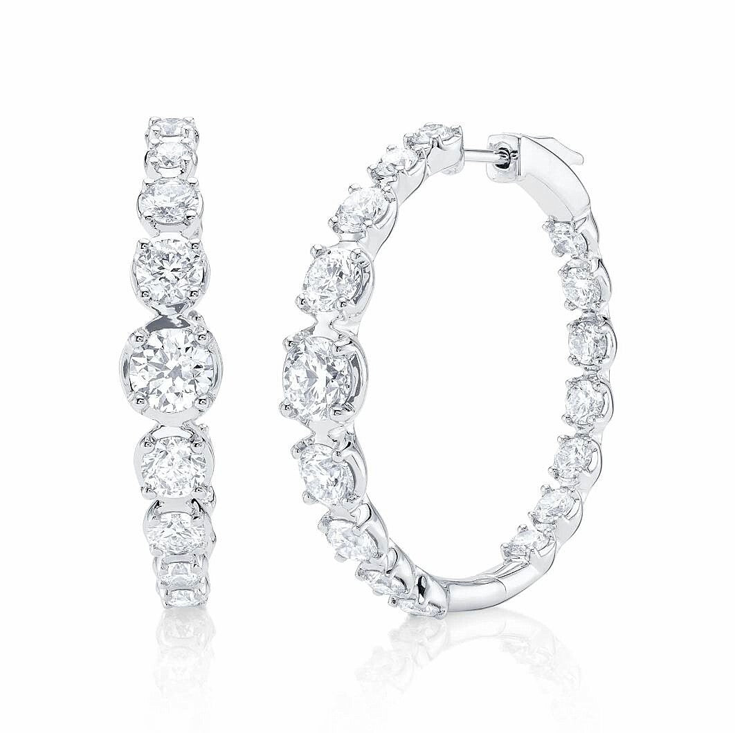 Diamond Hoop Earrings 14K White Gold Inside Out Crown Setting 6.30CT Natural0