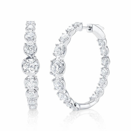 Diamond Hoop Earrings 14K White Gold Inside Out Crown Setting 6.30CT Natural0