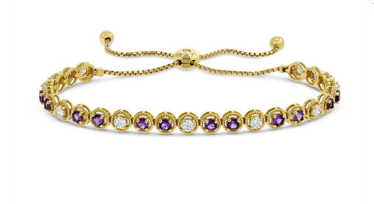 Amethyst Diamond Bolo Tennis Bracelet 14K Yellow Gold 2.60 CTW Certified Natural0