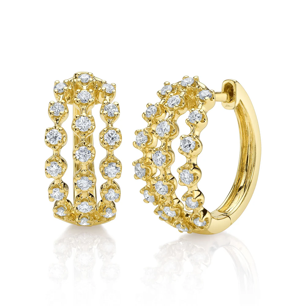 Diamond Huggie Earrings 14K Yellow Gold Crown Setting 0.42 CT Natural0