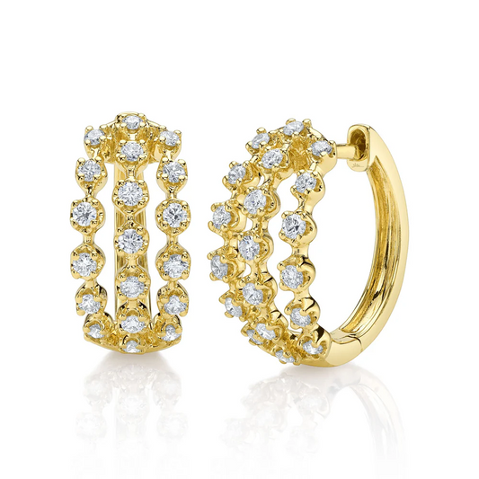 Diamond Huggie Earrings 14K Yellow Gold Crown Setting 0.42 CT Natural0