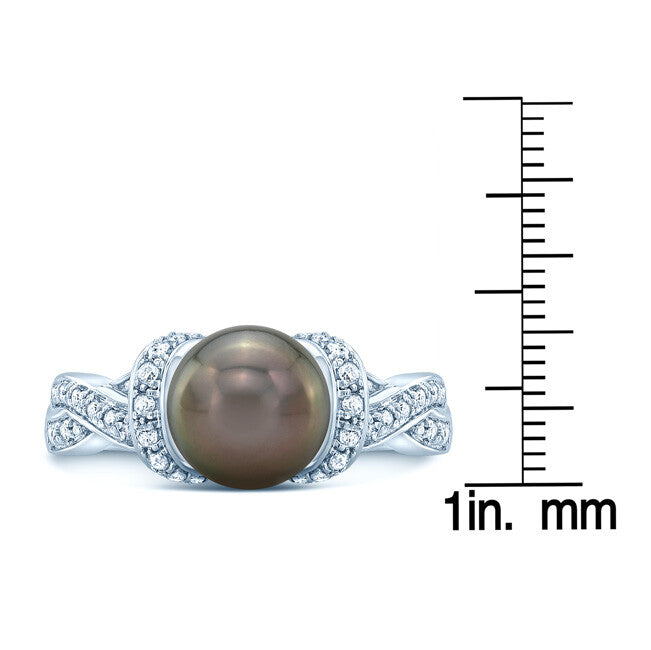 Black South Sea TahitianPearl Diamond Ring 14K White Gold Cocktail Natural2
