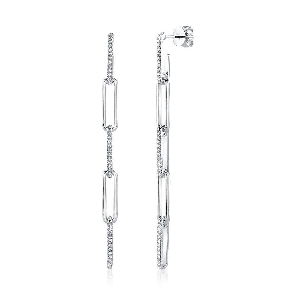 Diamond Paper Clip Earrings Links 14K White Gold Drop Dangle Natural 0.24CT0