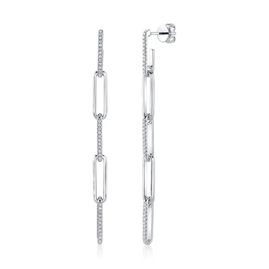 Diamond Paper Clip Earrings Links 14K White Gold Drop Dangle Natural 0.24CT0