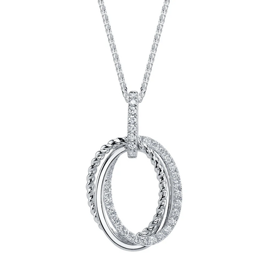 Diamond Oval Ring Necklace 14K White Gold Certified Natural 0.30CT0