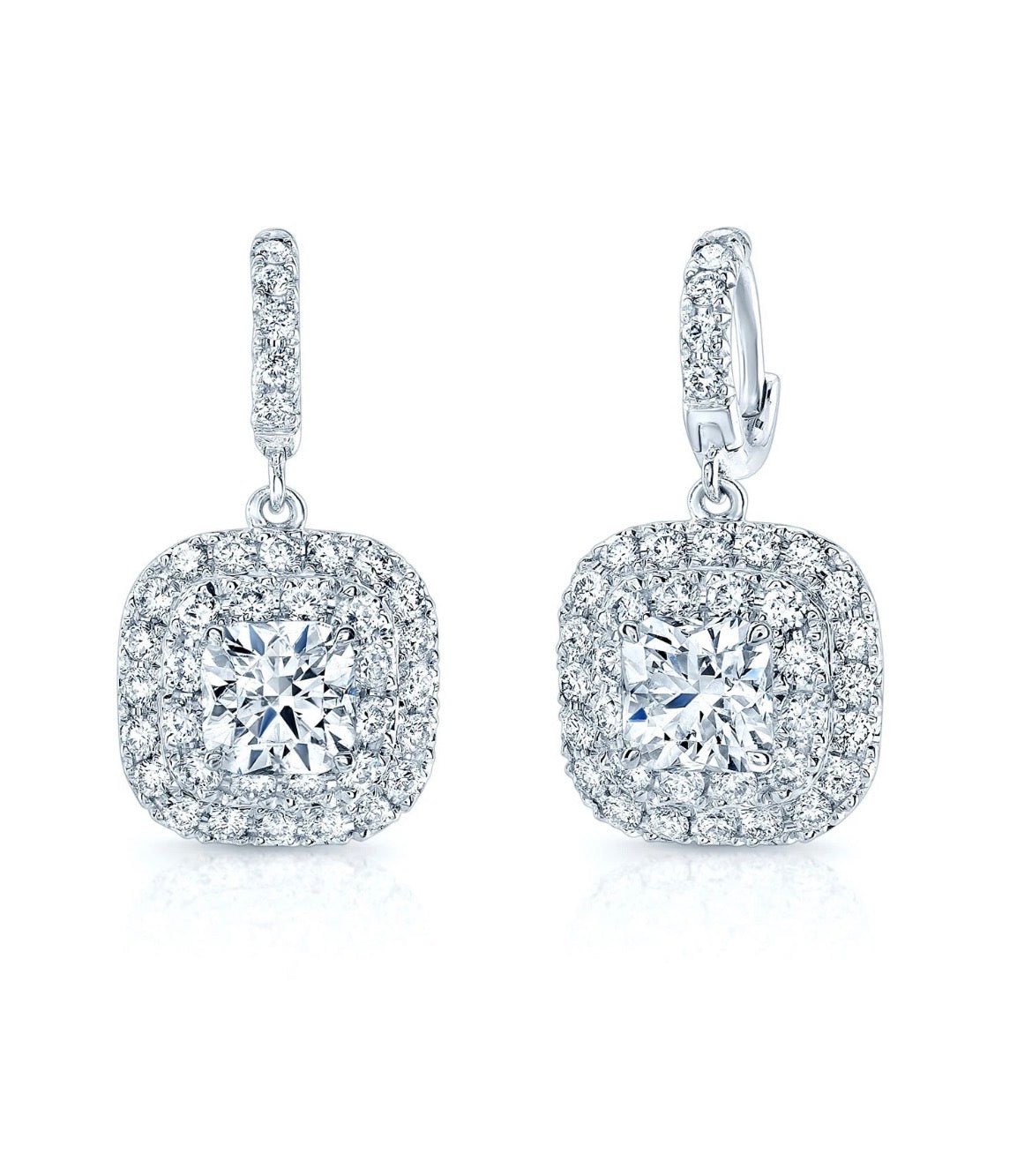 18K White Gold 2.36 TCW Cushion Cut Diamond Earrings