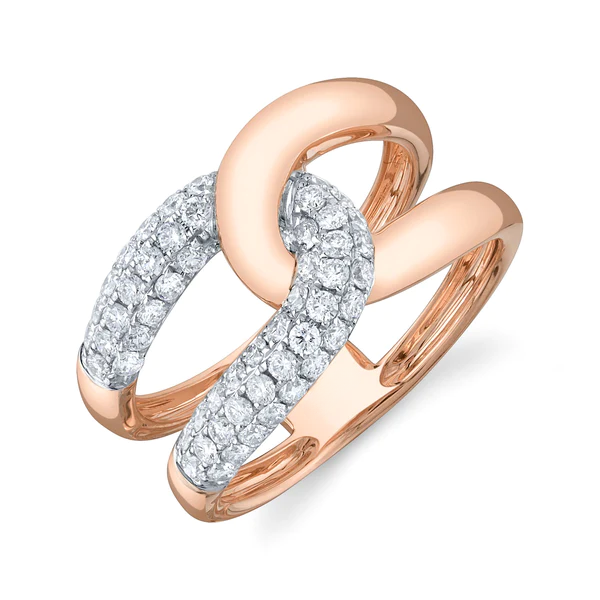 14K Gold Diamond Knot Link Ring