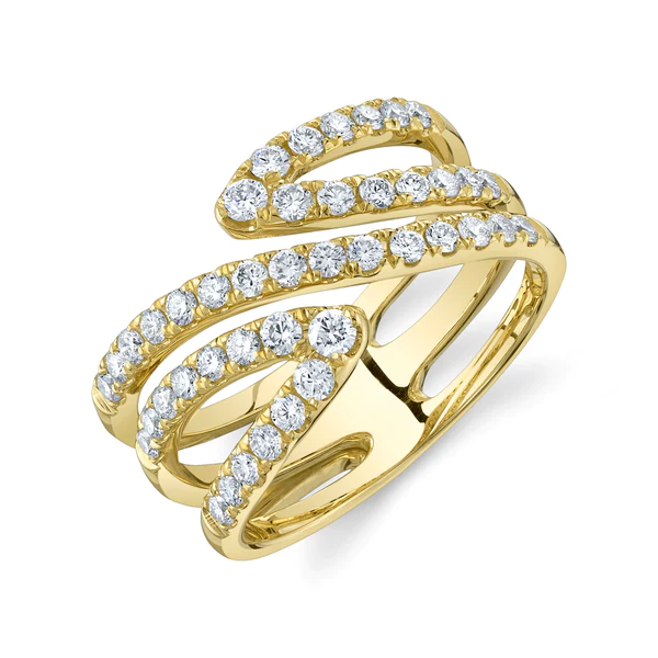14K Gold Diamond Bypass Wrap Ring