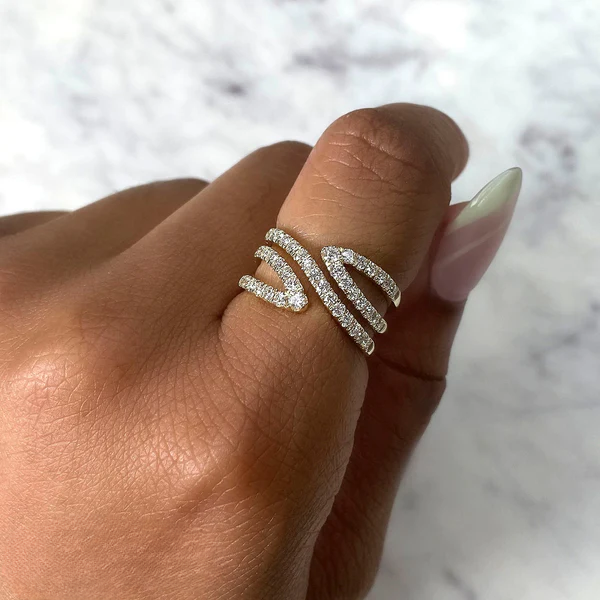 14K Gold Diamond Bypass Wrap Ring