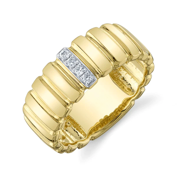 14K Gold Diamond Wide Band Ring