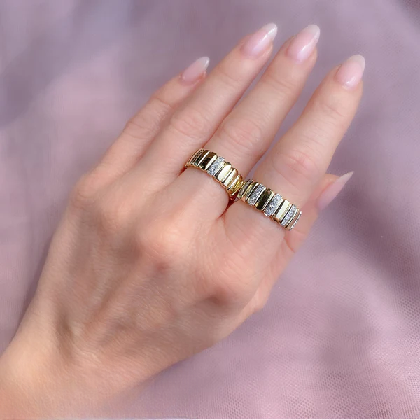 14K Gold Diamond Wide Band Ring