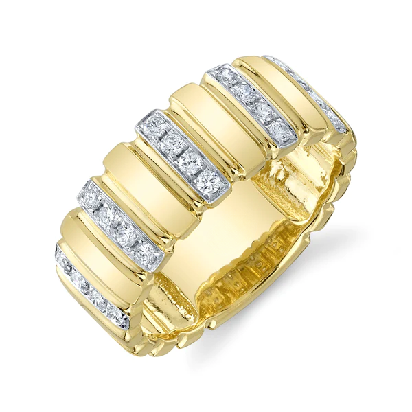 14K Gold Diamond Wide Band Ring