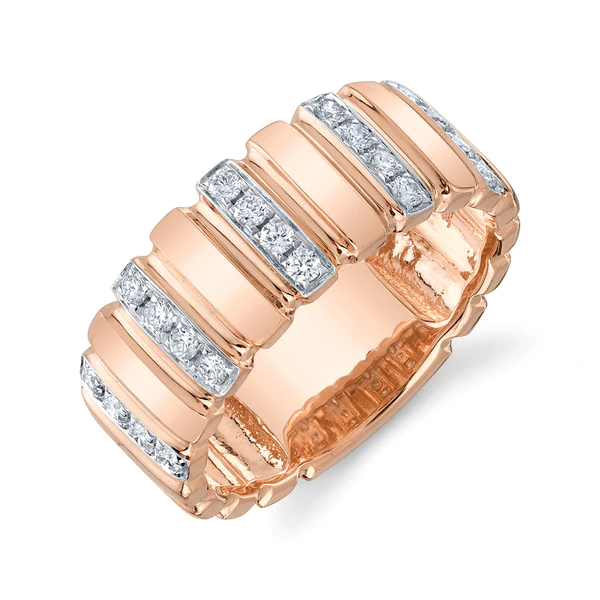 14K Gold Diamond Wide Band Ring