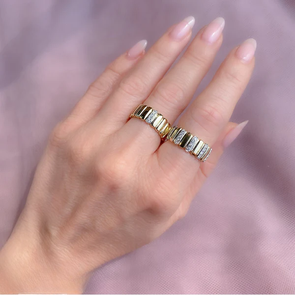 14K Gold Diamond Wide Band Ring