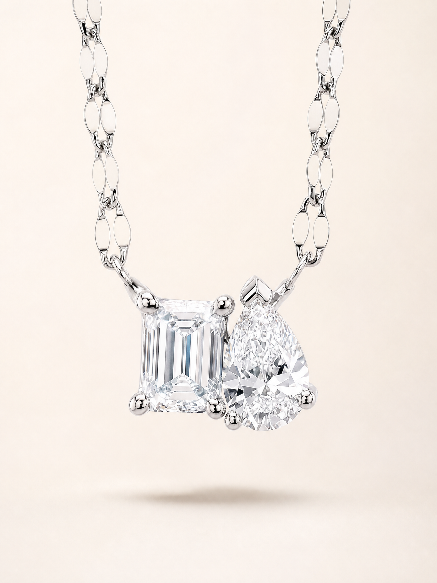 Diamond Emerald Pear Cut Pendant Necklace 14K White Gold Certified Natural