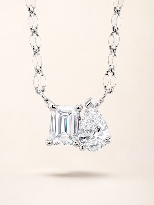Diamond Emerald Pear Cut Pendant Necklace 14K White Gold Certified Natural