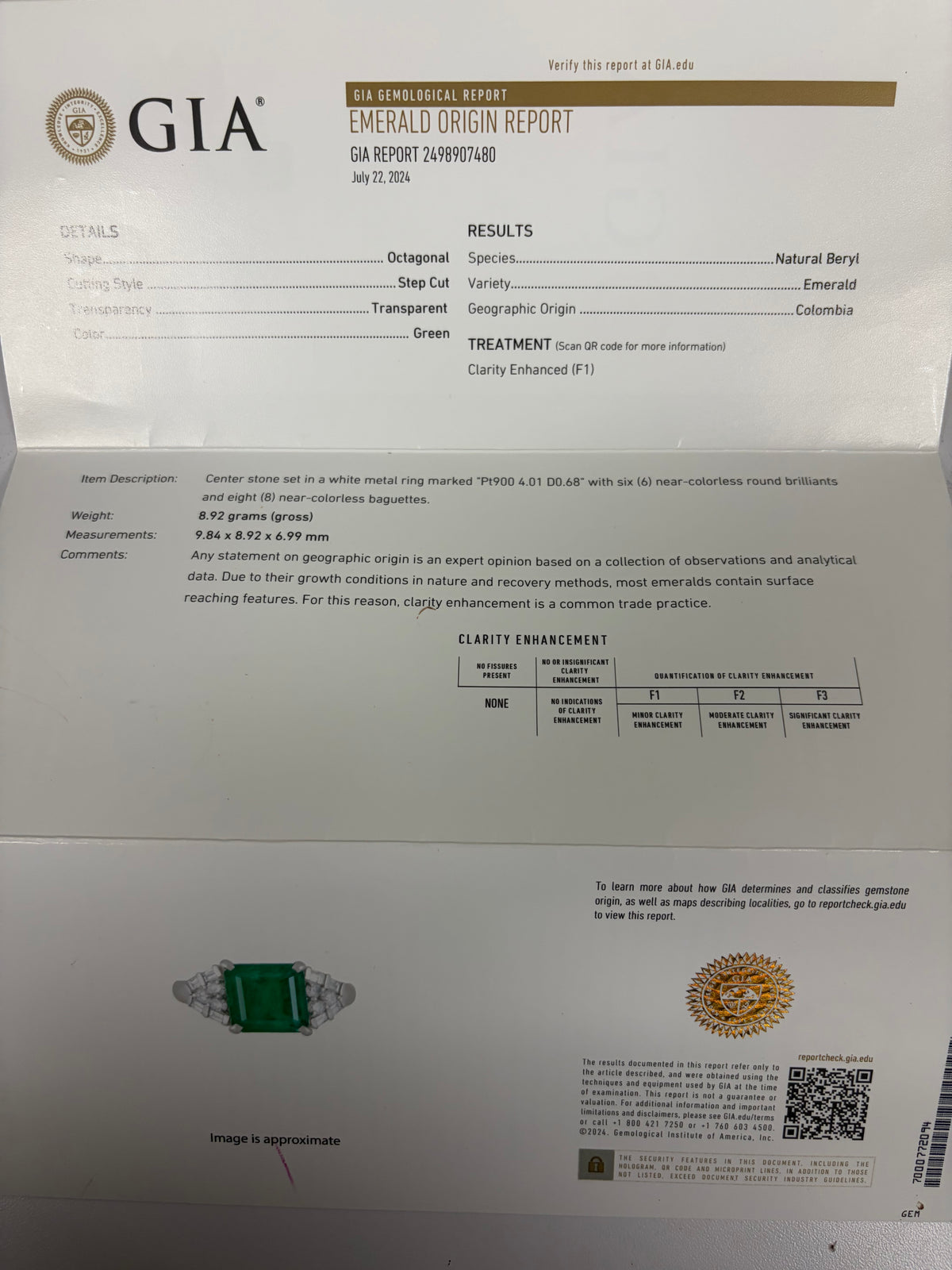 Colombia Emerald Platinum Diamond Ring GIA Certified 4.69 CTW Natural