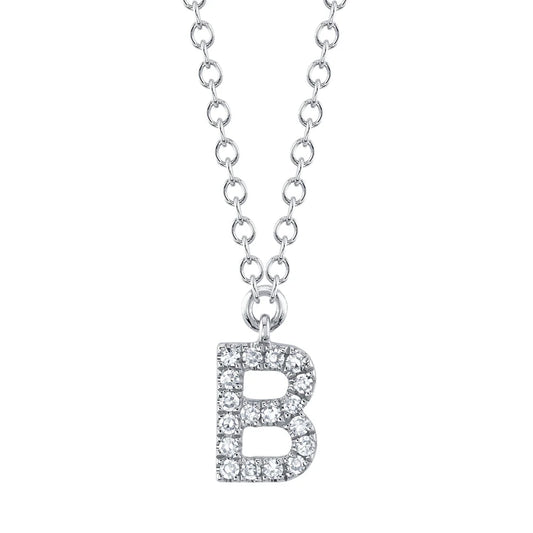 14k White Gold Diamond Letter B Necklace 0.06 CT