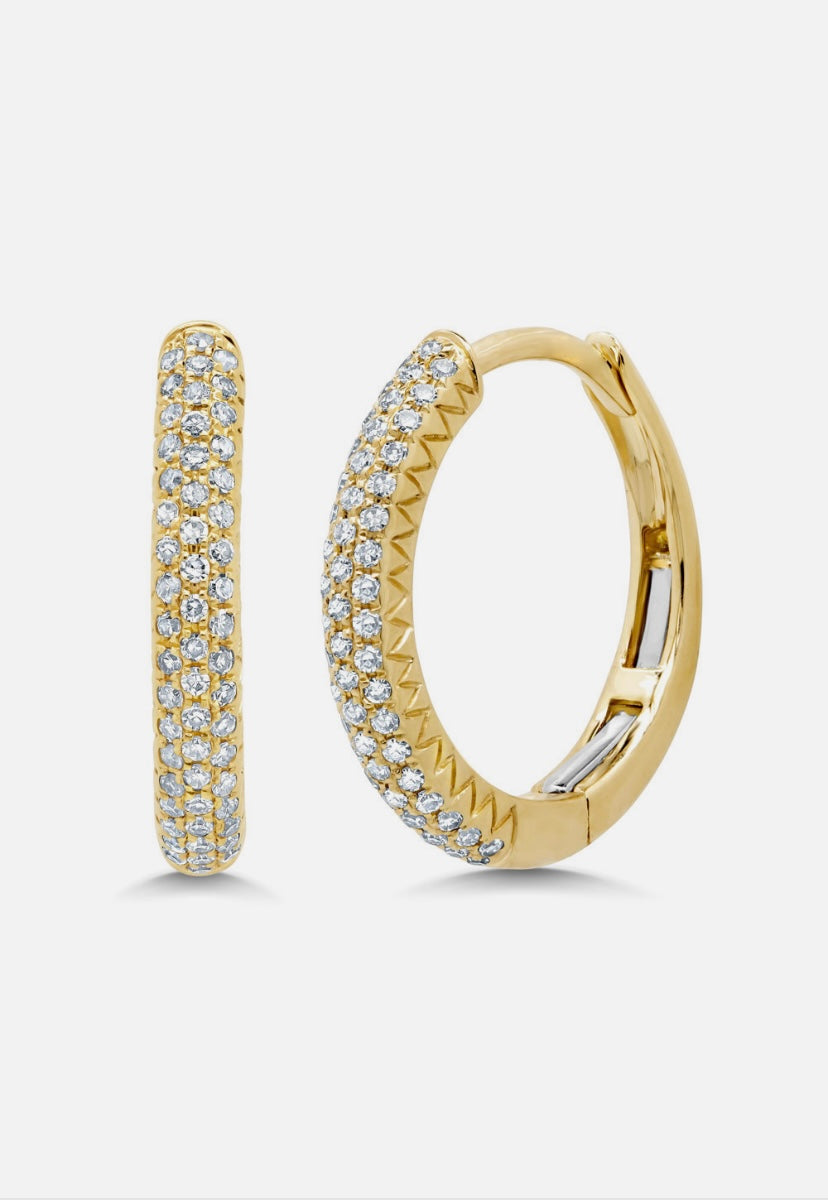 14K Yellow Gold Diamond Hoop Earrings Pave Set 0.60" Diameter Natural 0.20CT