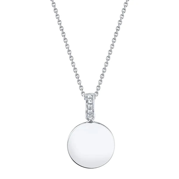 14K Gold Diamond Circle Disc Charm Pendant Necklace