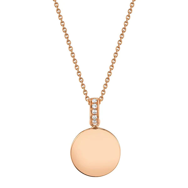 14K Gold Diamond Circle Disc Charm Pendant Necklace