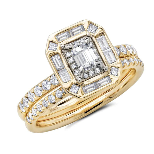 14K Gold 1.03 CT Diamond-Emerald Engagement Ring