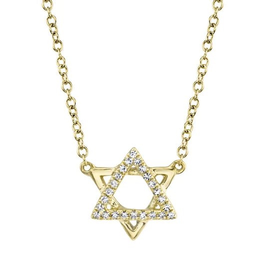14K Gold Diamond Star Of David Necklace